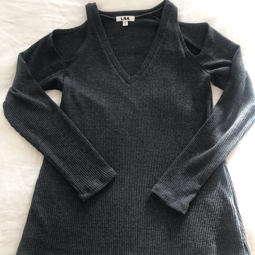 LNA V-Neck Open Shoulder Sweater